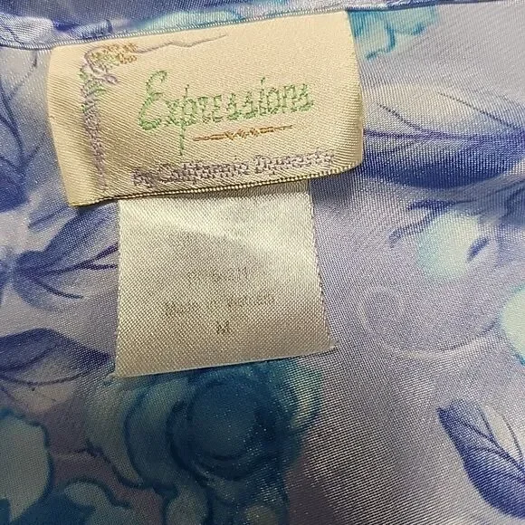 VTG 90sExpressions California Dynasty Blue Satin Floral Strappy Slip Dress Sz M - Picture 8 of 14